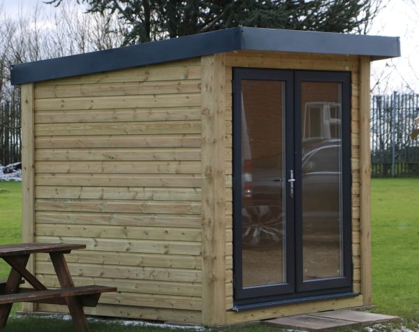 Flat pack cabin that can be used as a man hut or home office in your garden.