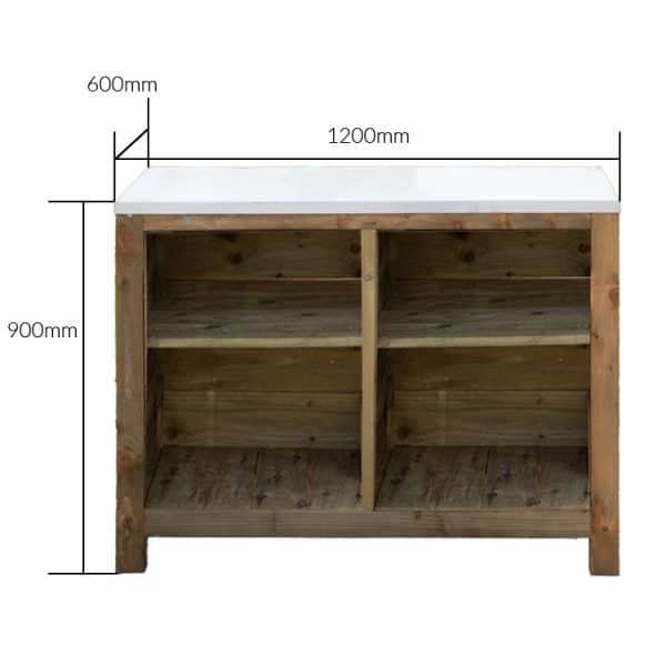 Shelved Rustic Unit with Steel Work Surface - Image 2